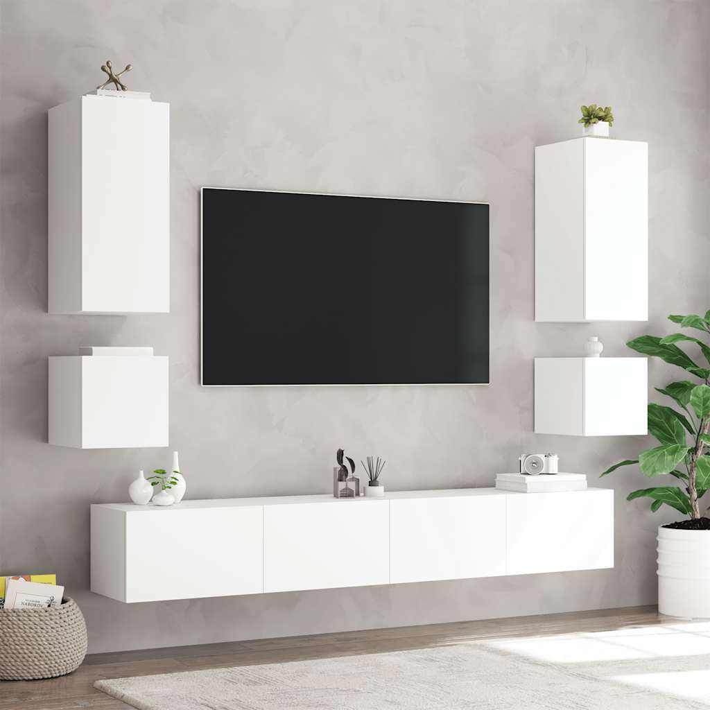 væghængt tv-bord med LED-lys 100x35x41 hvid