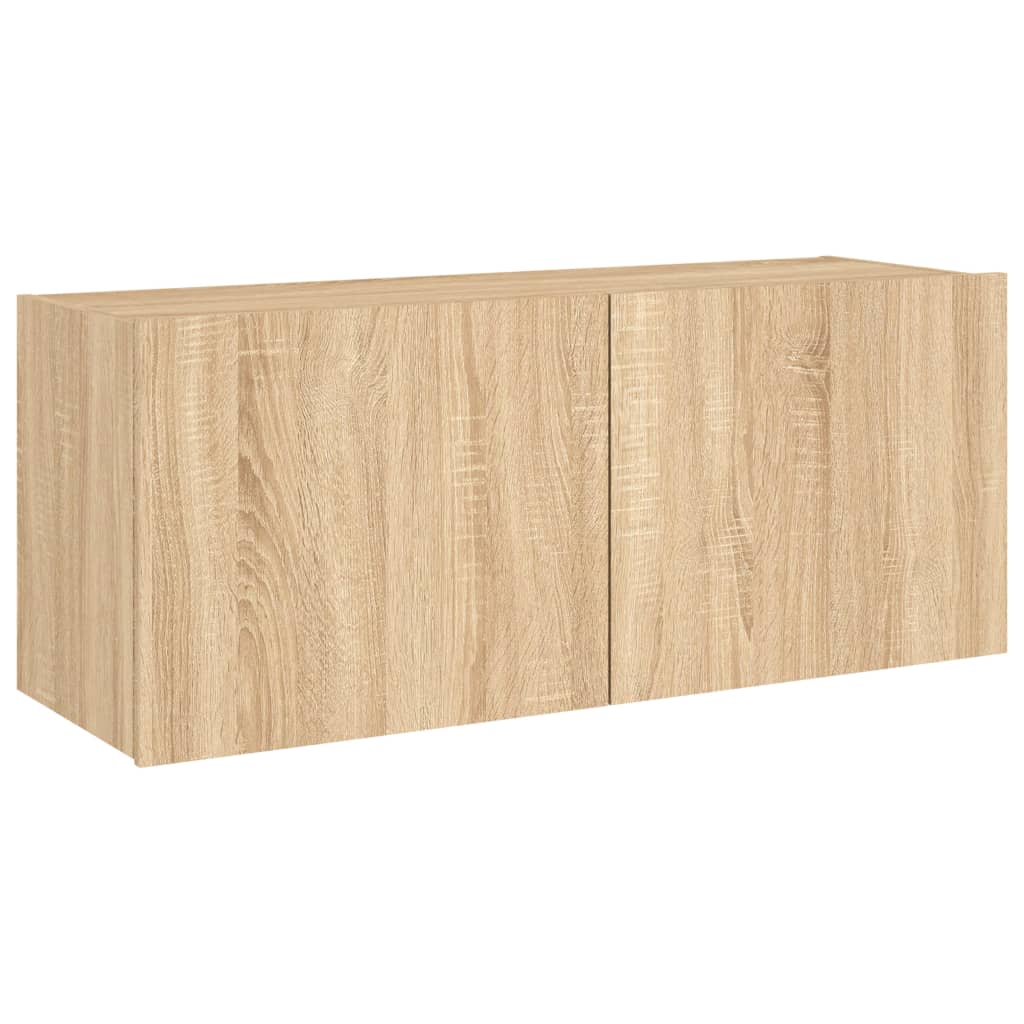 væghængt tv-bord med LED-lys 100x35x41 cm sonoma-eg