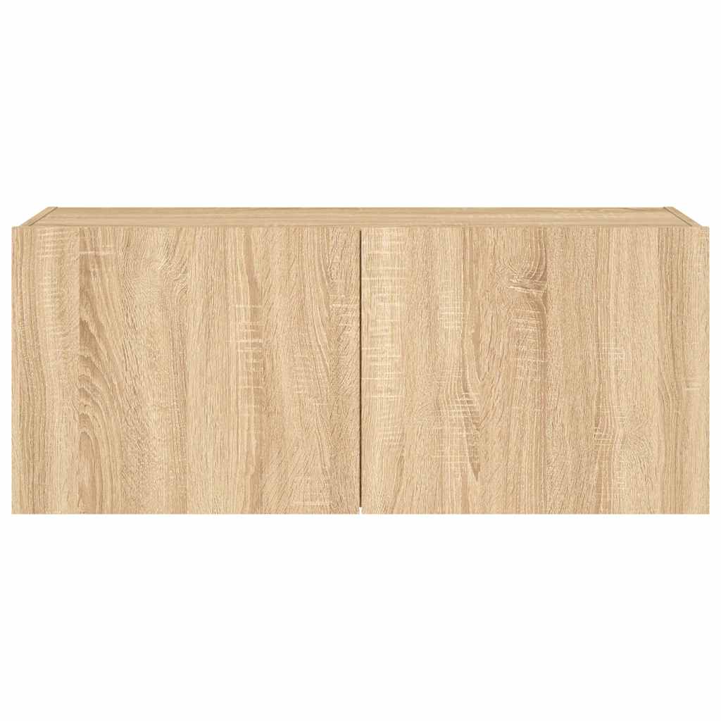 væghængt tv-bord med LED-lys 100x35x41 cm sonoma-eg