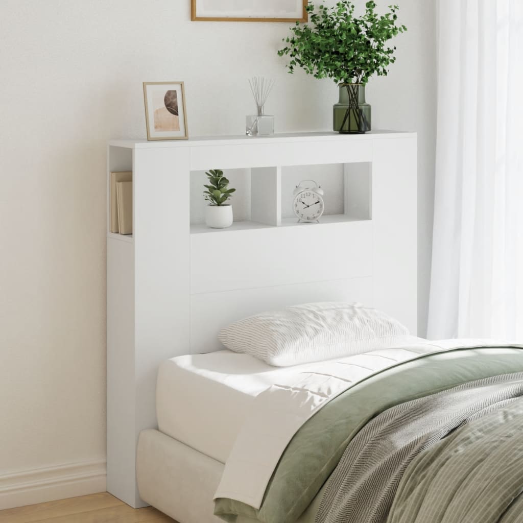 sengegavl med LED-lys 100x18,5x103,5 cm konstrueret træ hvid