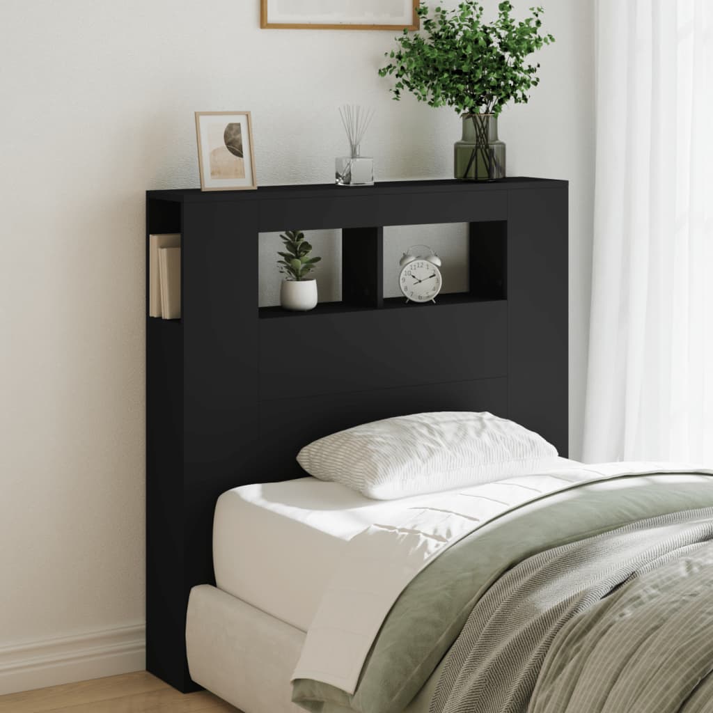 sengegavl med LED-lys 100x18,5x103,5 cm konstrueret træ sort