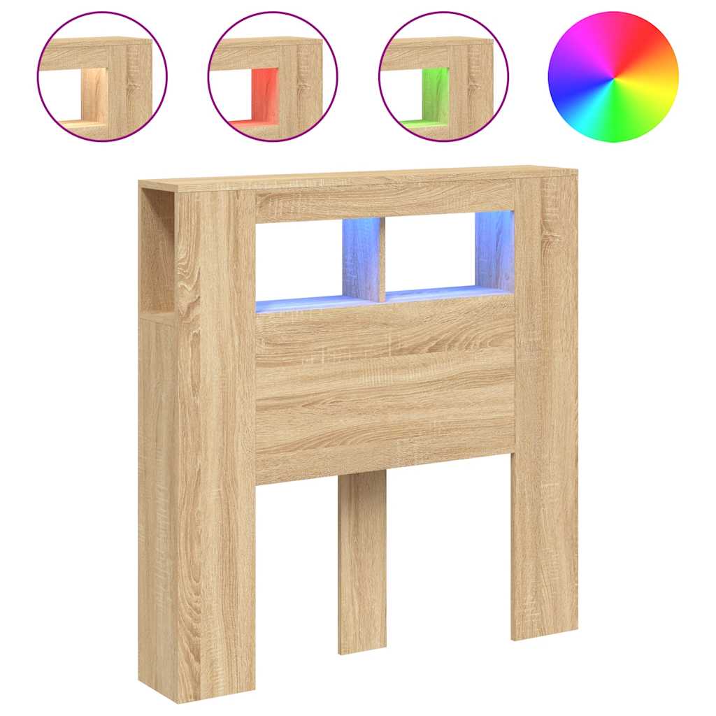 sengegavl 100x18,5x103,5 cm LED-lys konstrueret træ sonoma-eg
