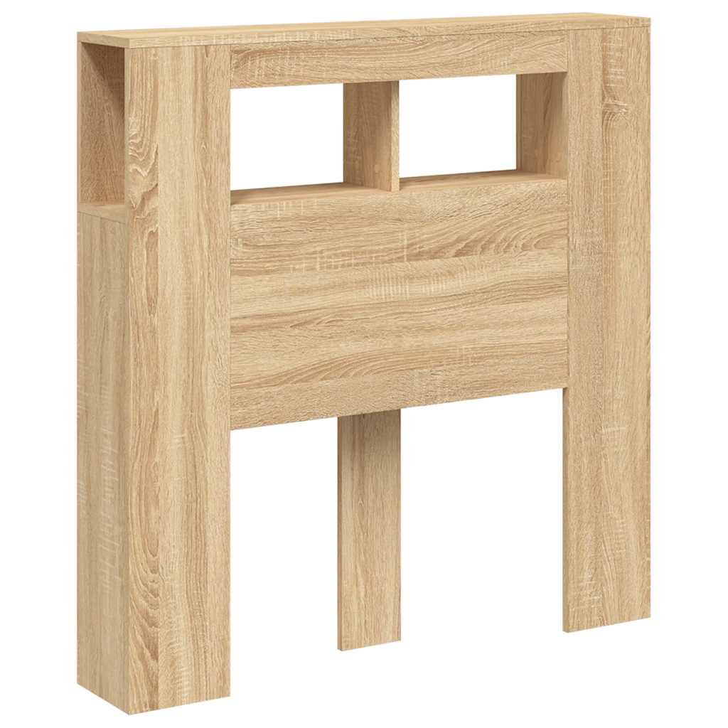 sengegavl 100x18,5x103,5 cm LED-lys konstrueret træ sonoma-eg