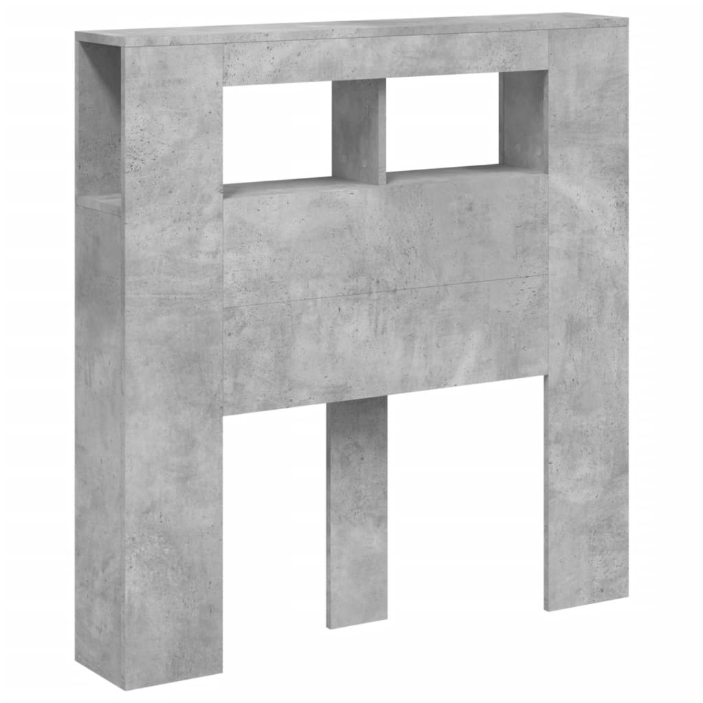 sengegavl m. LED-lys 100x18,5x103,5 cm konstrueret træ betongrå