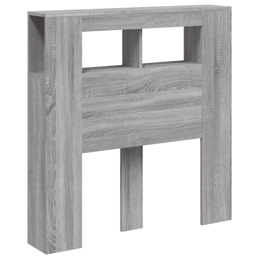 sengegavl 100x18,5x103,5 cm LED-lys konstrueret træ grå sonoma
