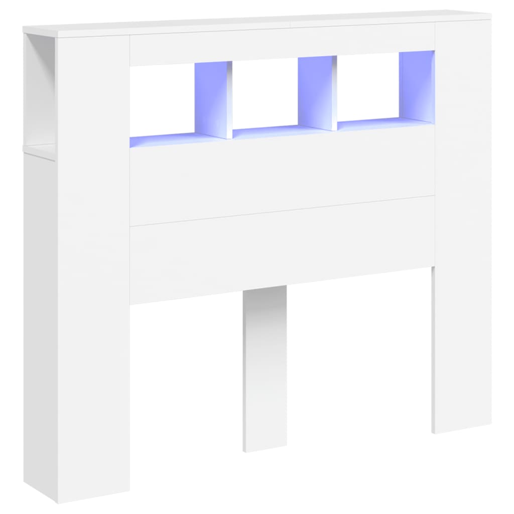 sengegavl med LED-lys 120x18,5x103,5 cm konstrueret træ hvid
