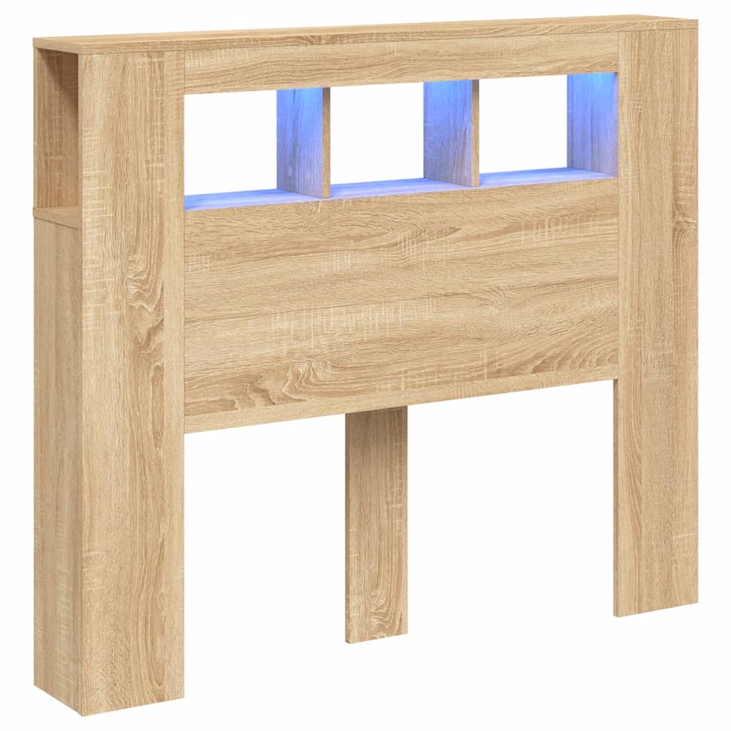 sengegavl 120x18,5x103,5 cm LED-lys konstrueret træ sonoma-eg