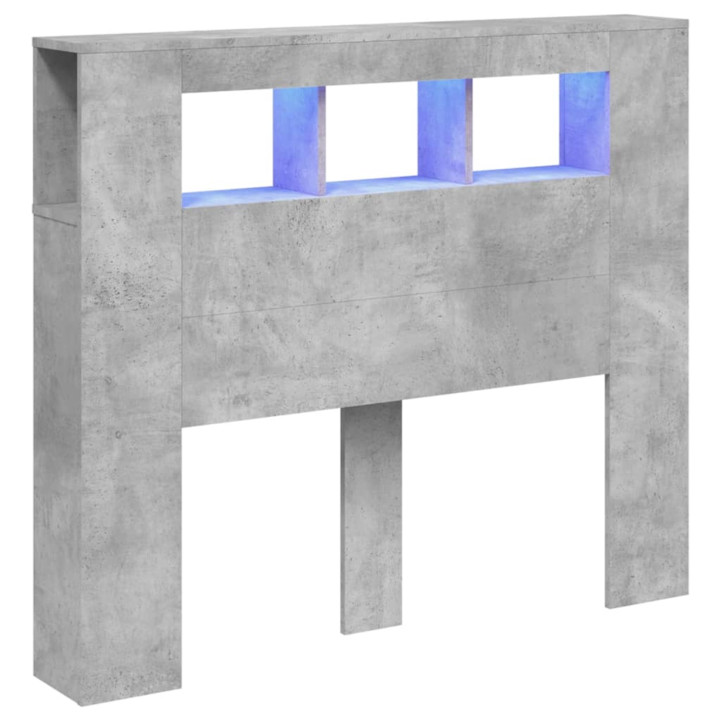 sengegavl m. LED-lys 120x18,5x103,5 cm konstrueret træ betongrå