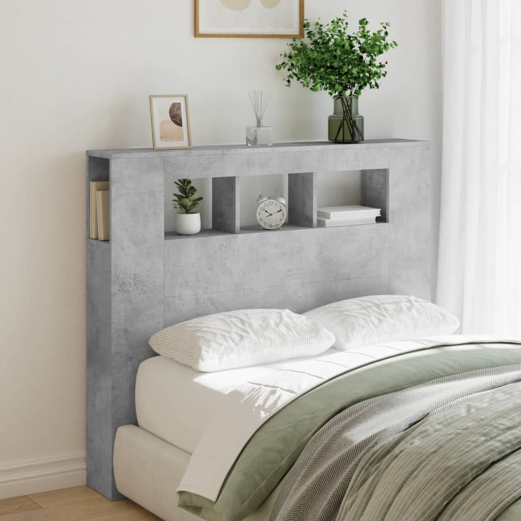 sengegavl m. LED-lys 120x18,5x103,5 cm konstrueret træ betongrå