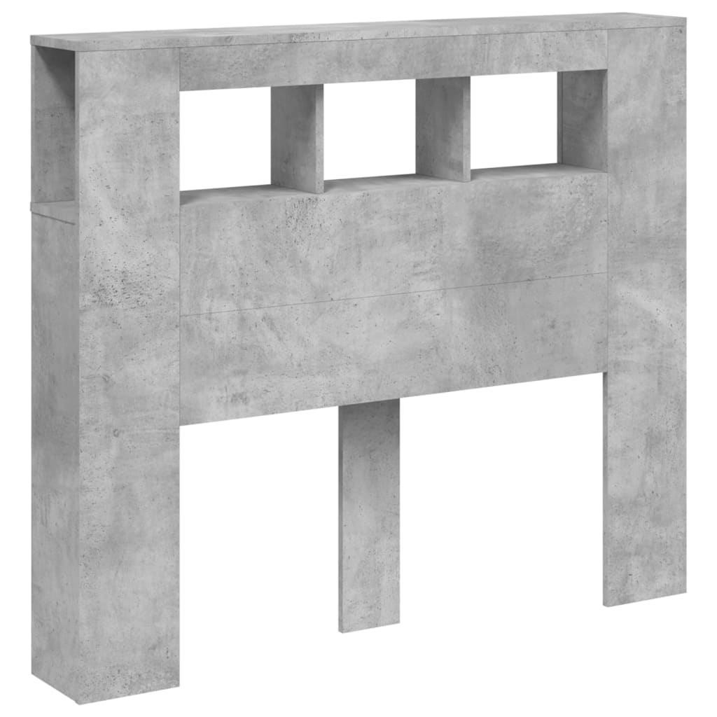 sengegavl m. LED-lys 120x18,5x103,5 cm konstrueret træ betongrå