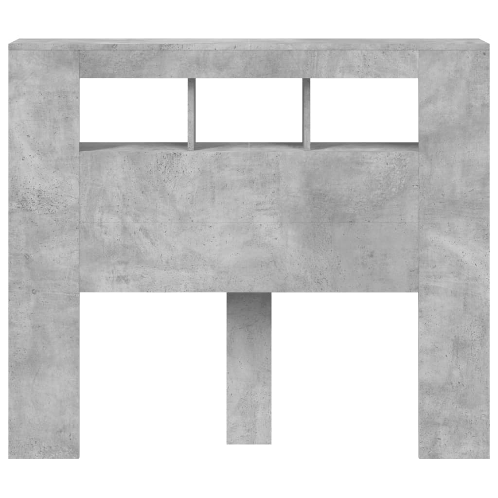sengegavl m. LED-lys 120x18,5x103,5 cm konstrueret træ betongrå