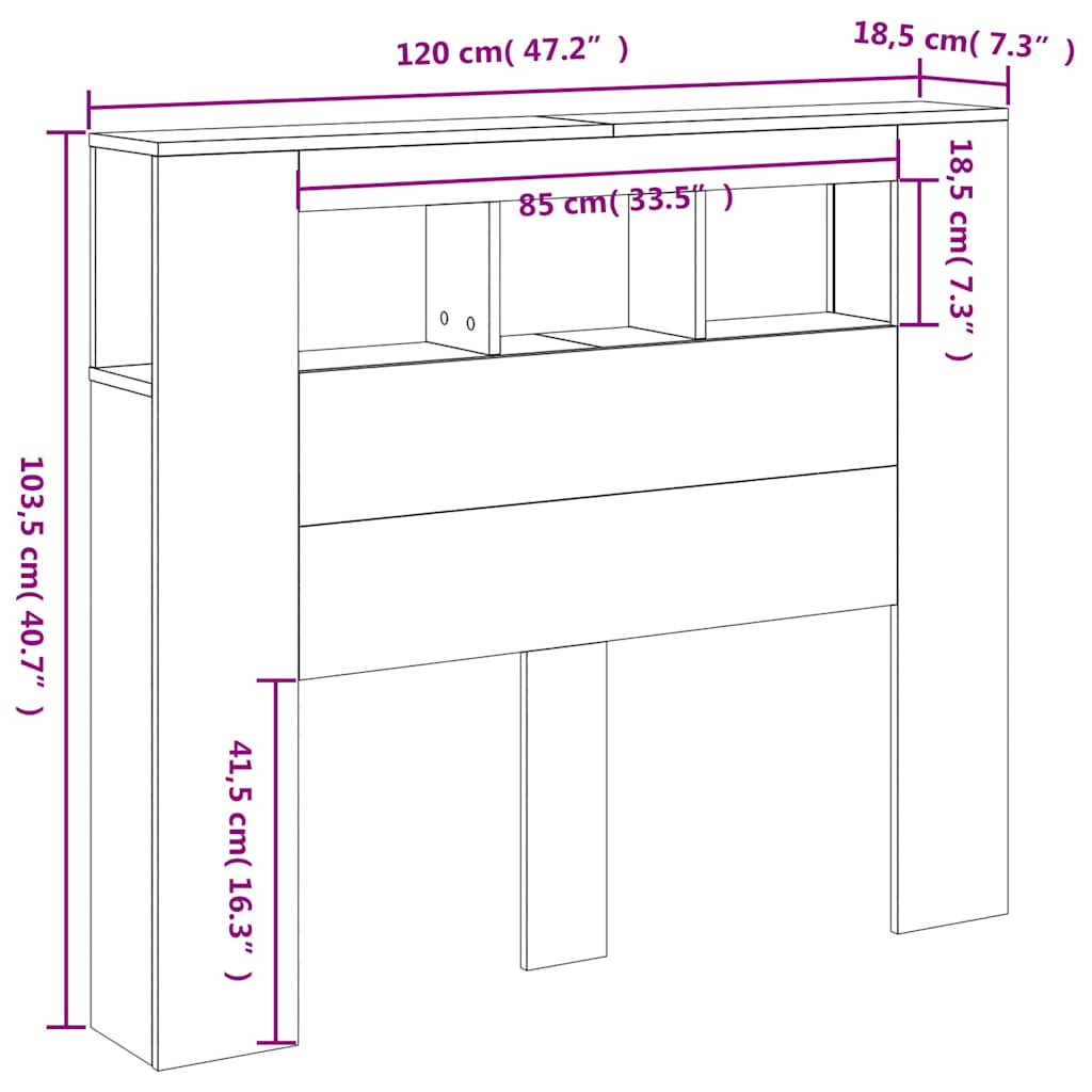 sengegavl m. LED-lys 120x18,5x103,5 cm konstrueret træ røget eg