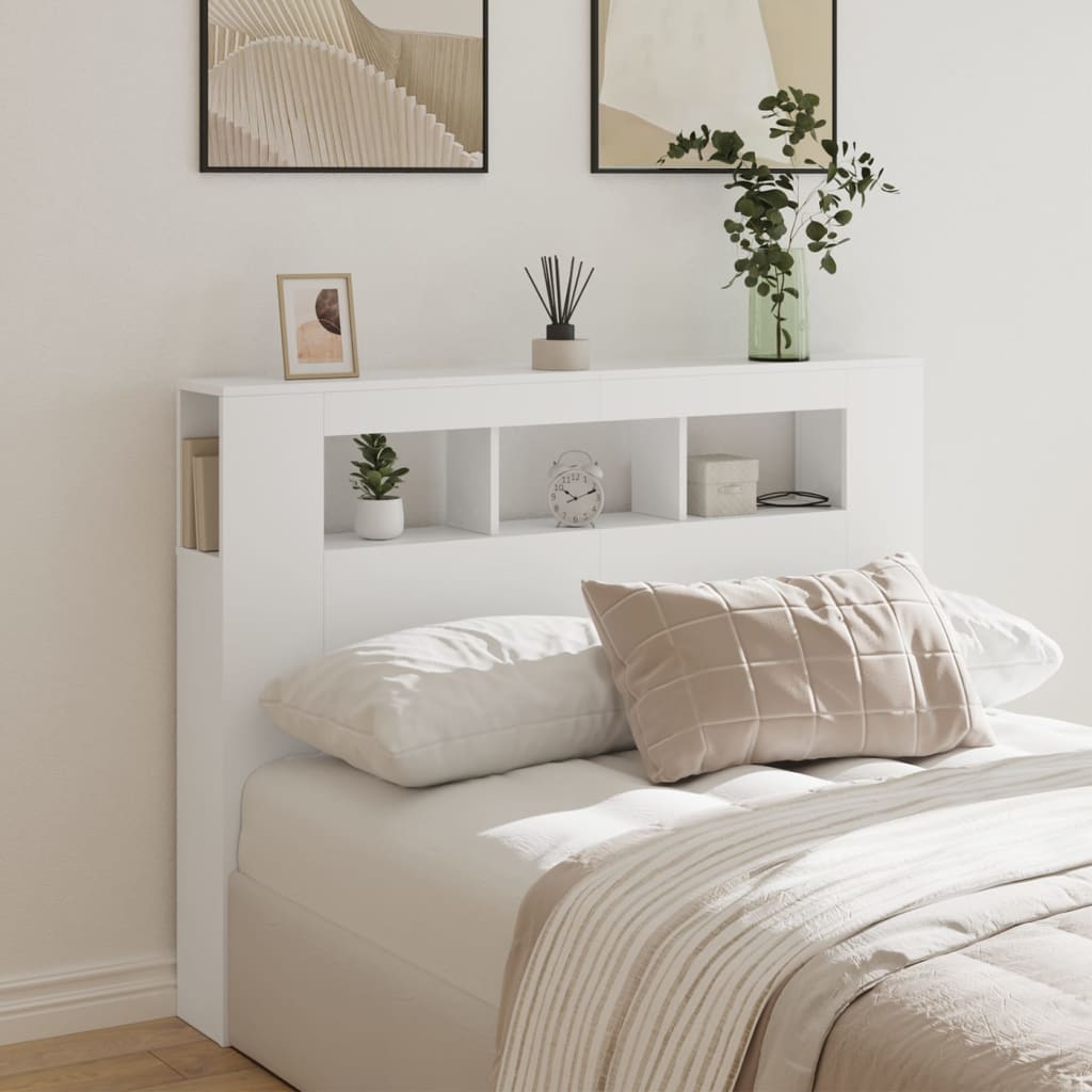 sengegavl med LED-lys 140x18,5x103,5 cm konstrueret træ hvid