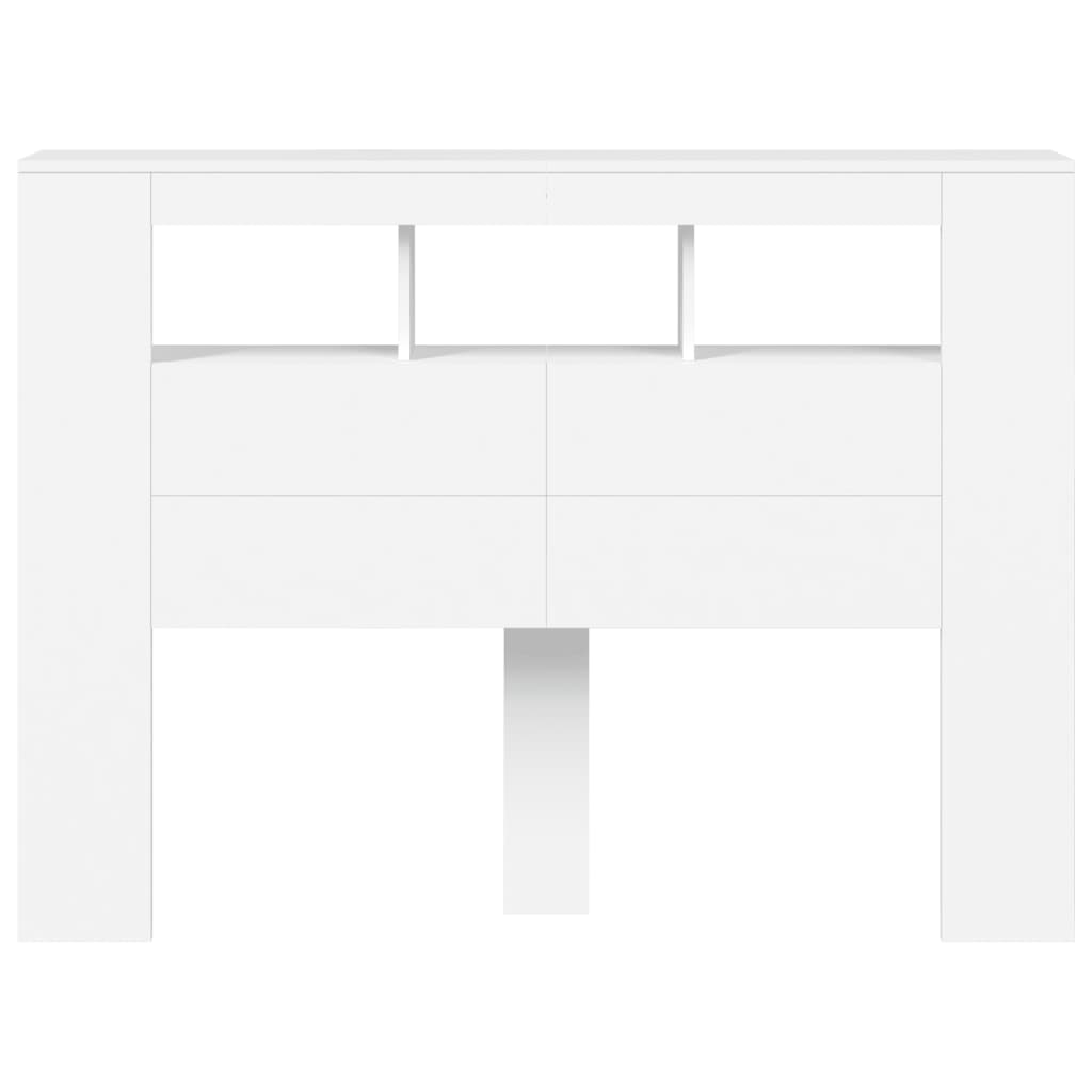 sengegavl med LED-lys 140x18,5x103,5 cm konstrueret træ hvid