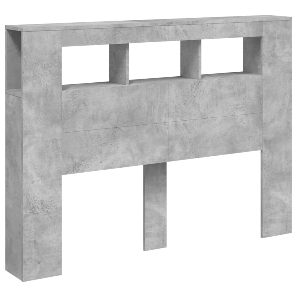sengegavl m. LED-lys 140x18,5x103,5 cm konstrueret træ betongrå