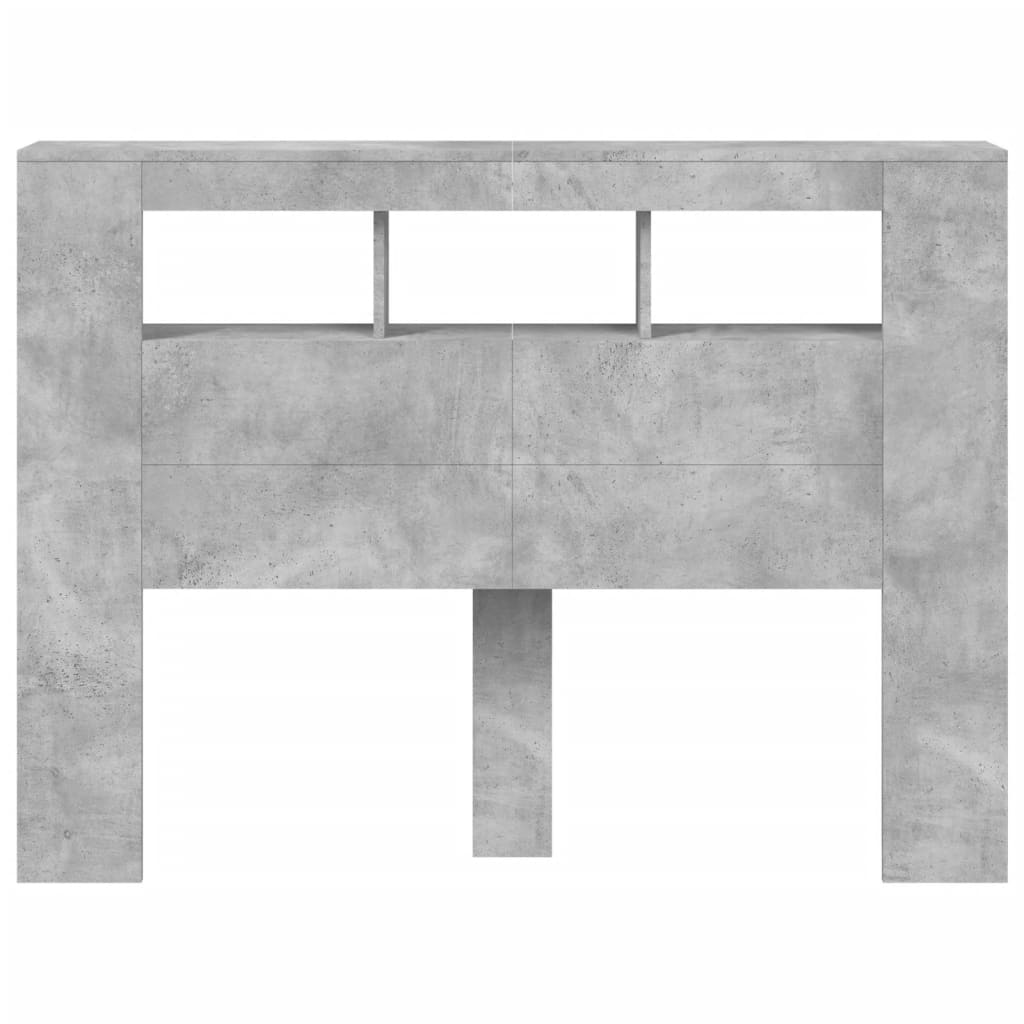 sengegavl m. LED-lys 140x18,5x103,5 cm konstrueret træ betongrå