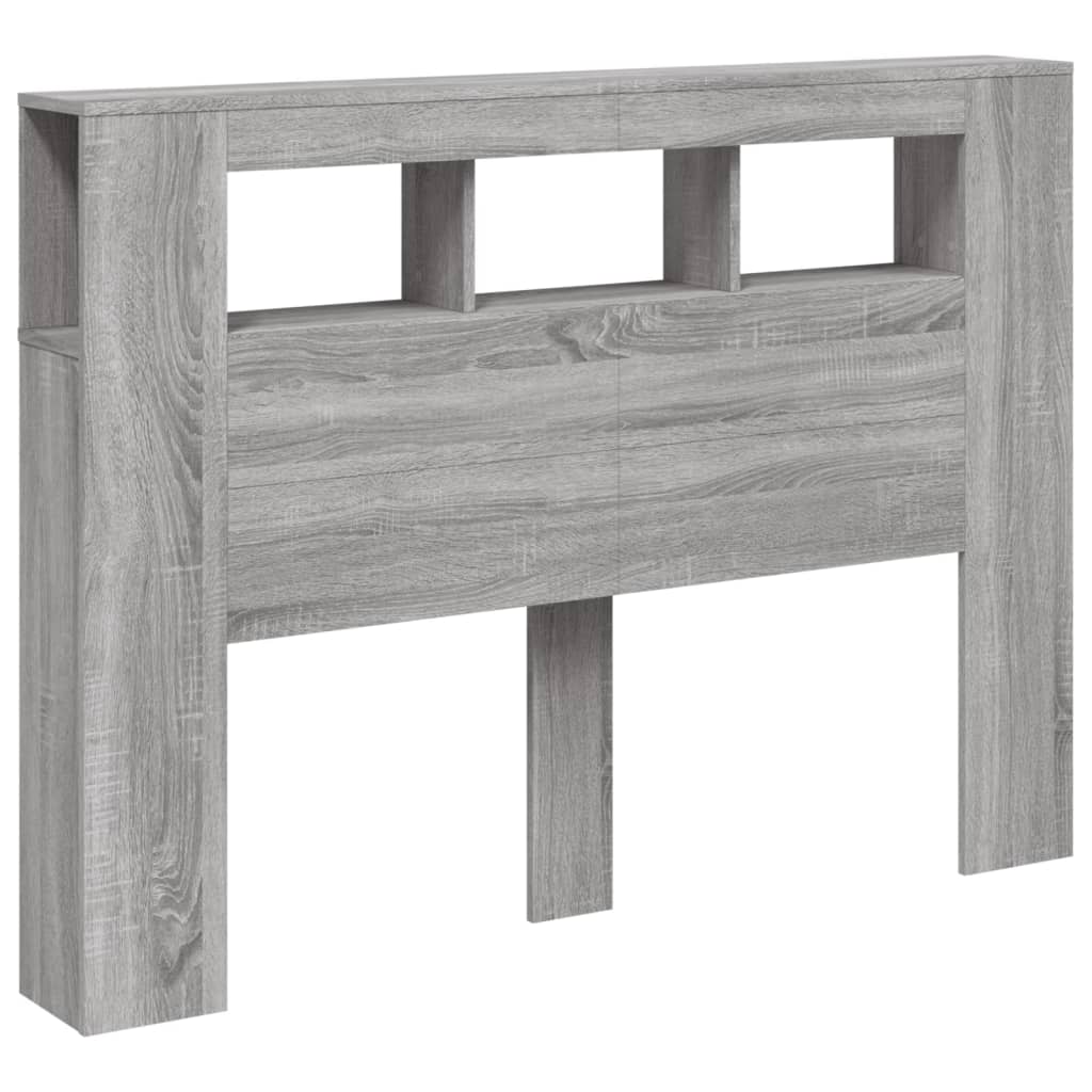 sengegavl 140x18,5x103,5 cm LED-lys konstrueret træ grå sonoma