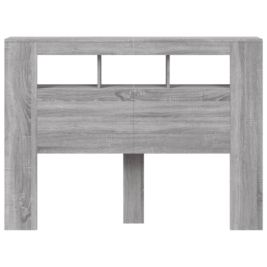 sengegavl 140x18,5x103,5 cm LED-lys konstrueret træ grå sonoma