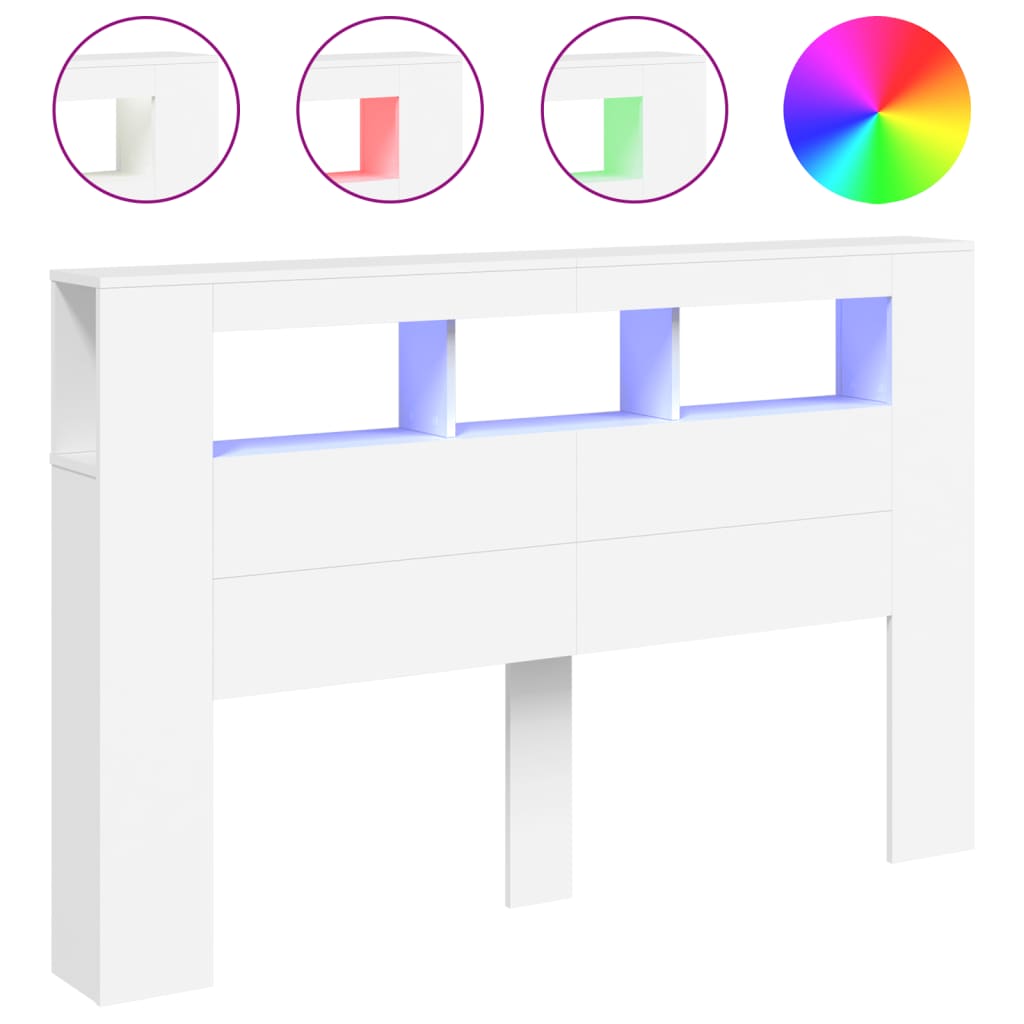 sengegavl med LED-lys 160x18,5x103,5 cm konstrueret træ hvid
