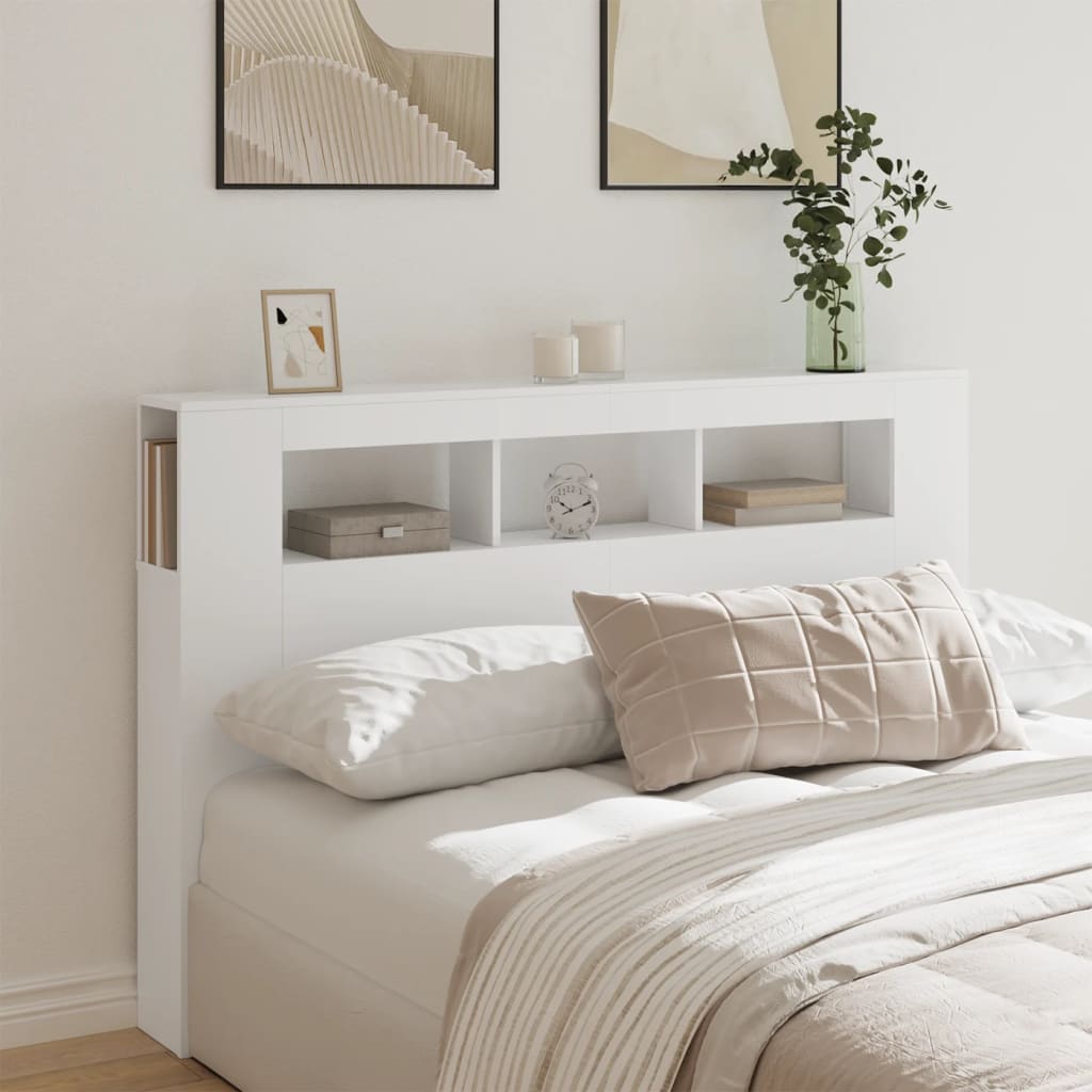 sengegavl med LED-lys 160x18,5x103,5 cm konstrueret træ hvid