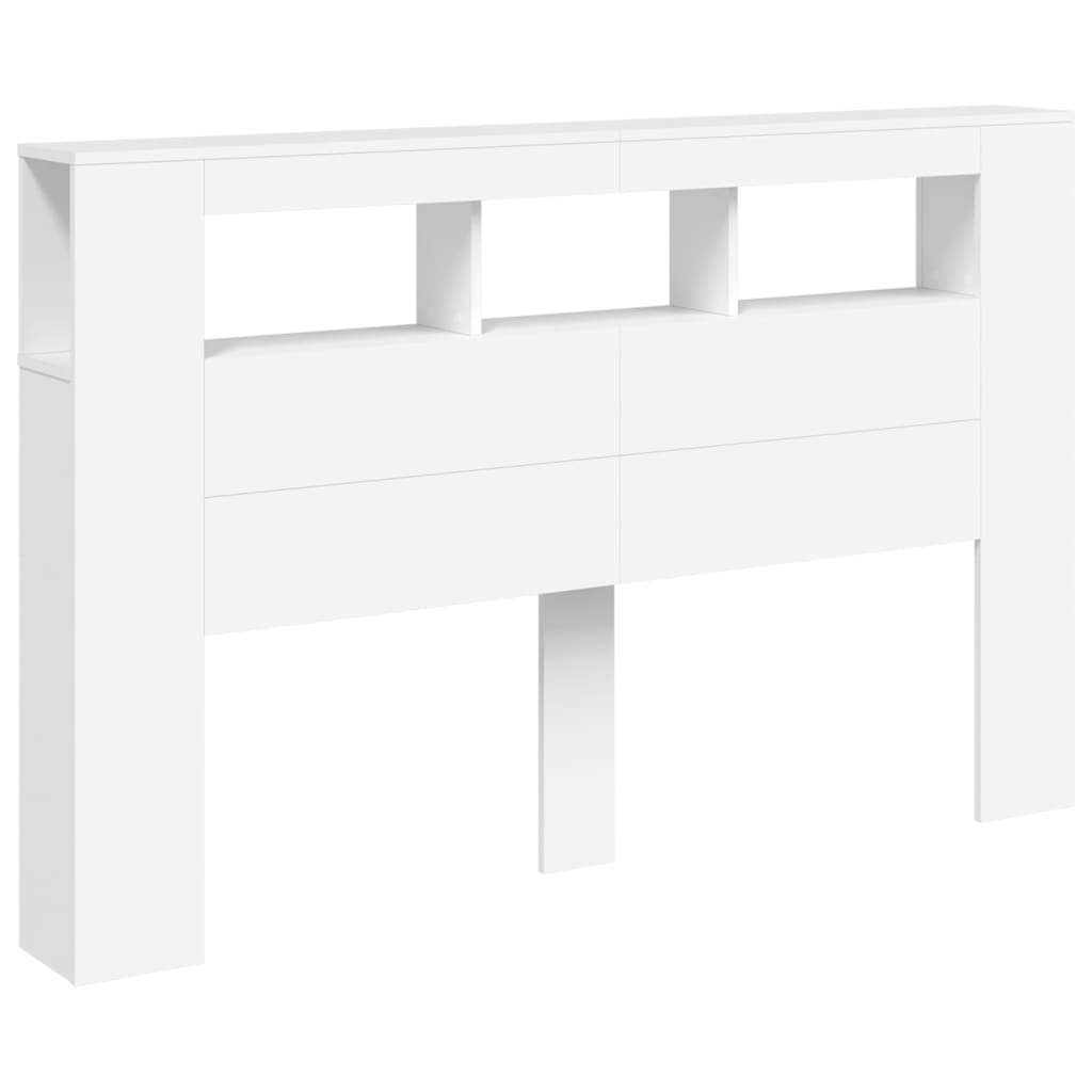 sengegavl med LED-lys 160x18,5x103,5 cm konstrueret træ hvid