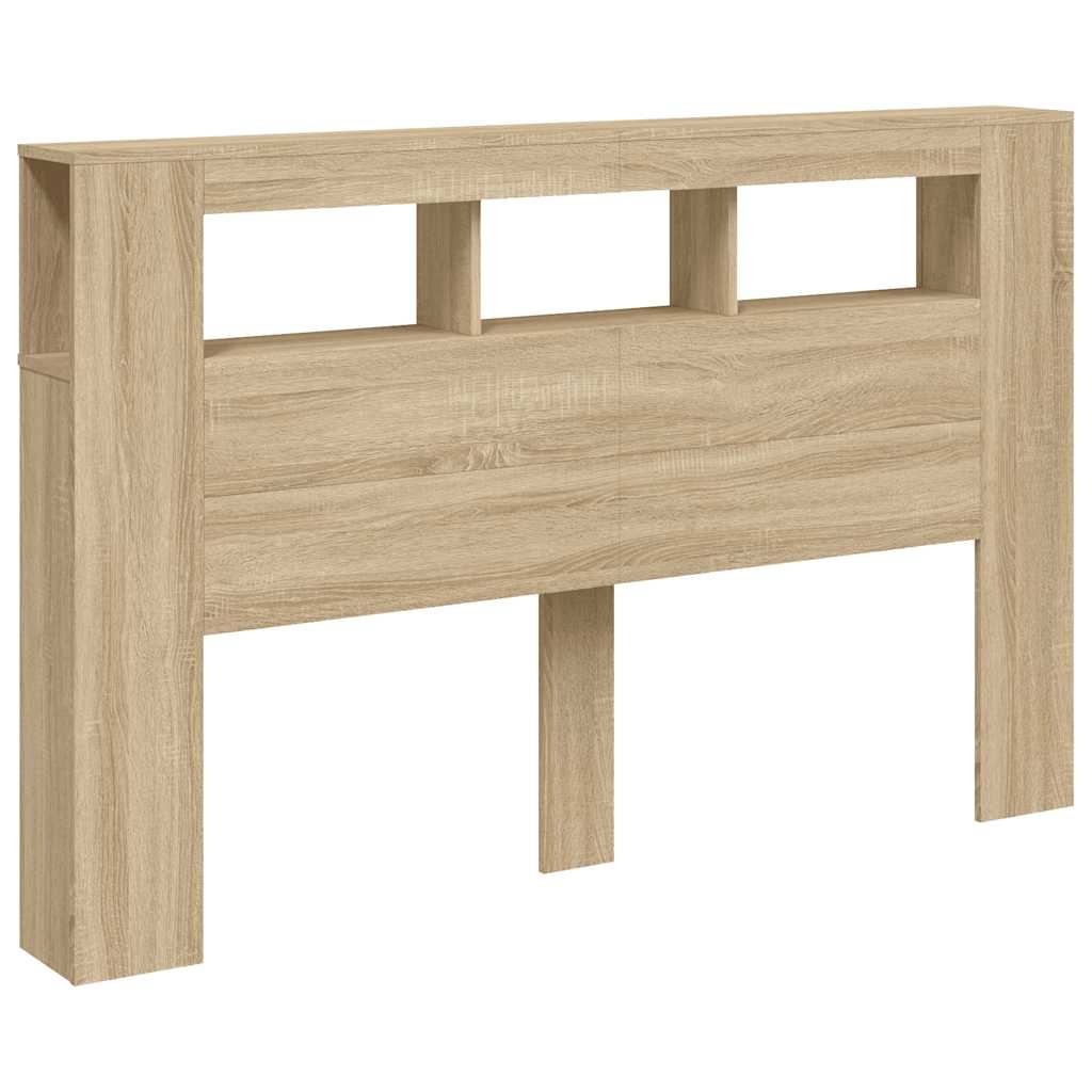 sengegavl 160x18,5x103,5 cm LED-lys konstrueret træ sonoma-eg