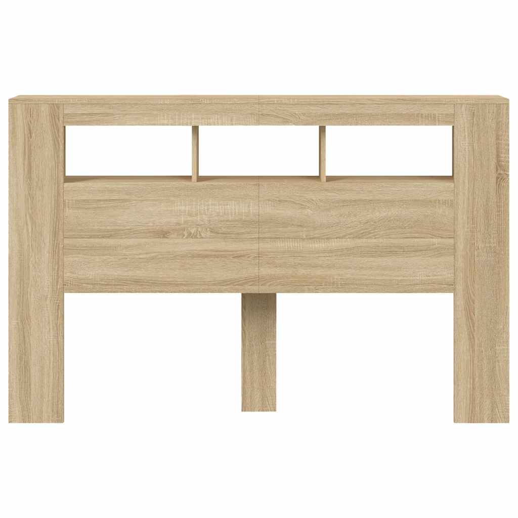 sengegavl 160x18,5x103,5 cm LED-lys konstrueret træ sonoma-eg