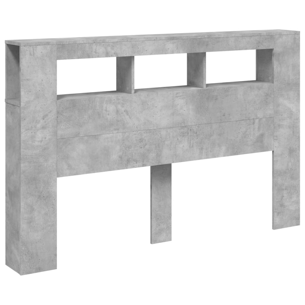 sengegavl m. LED-lys 160x18,5x103,5 cm konstrueret træ betongrå