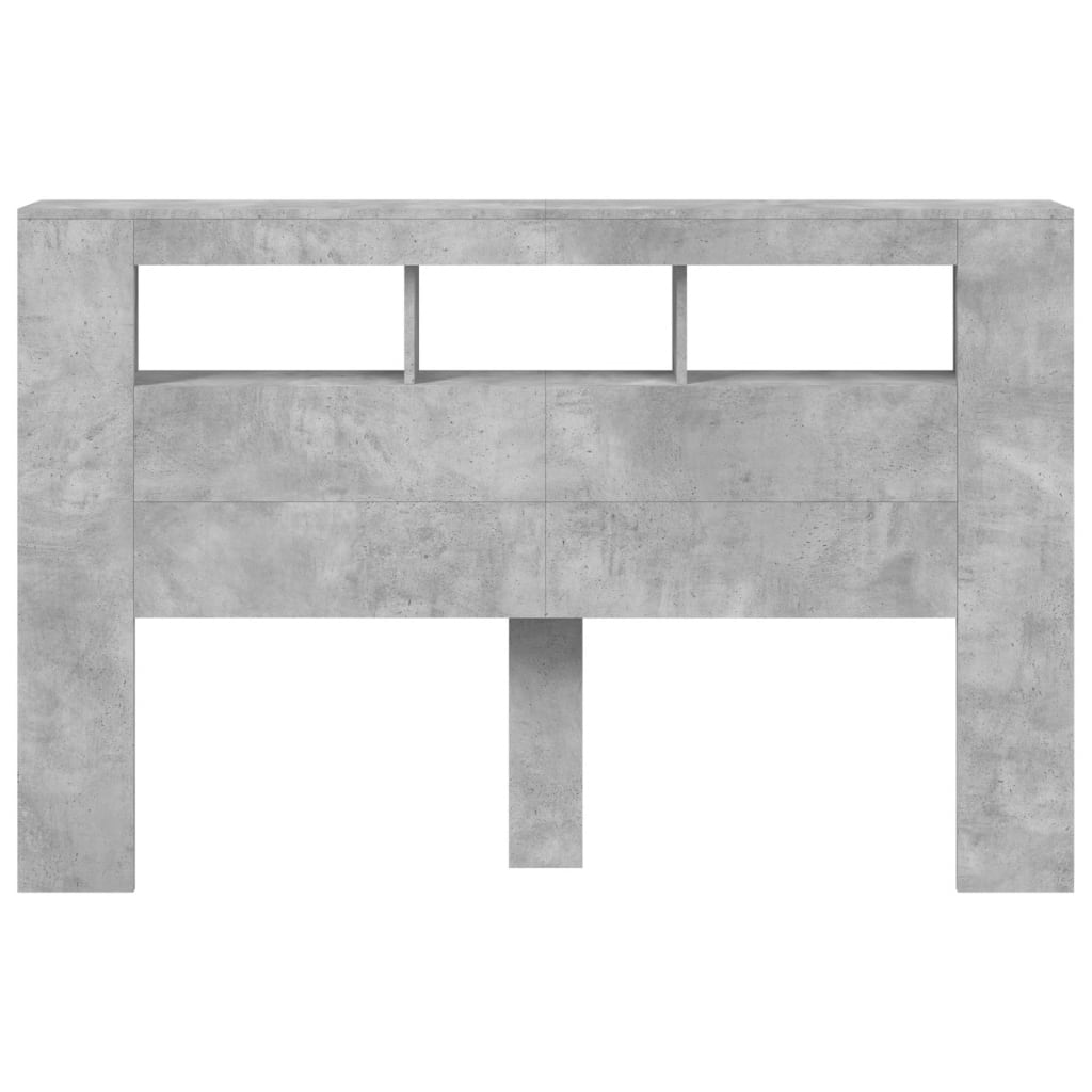 sengegavl m. LED-lys 160x18,5x103,5 cm konstrueret træ betongrå