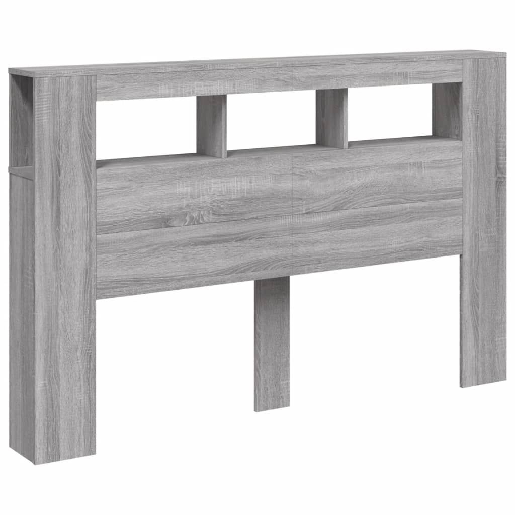 sengegavl 160x18,5x103,5 cm LED-lys konstrueret træ grå sonoma