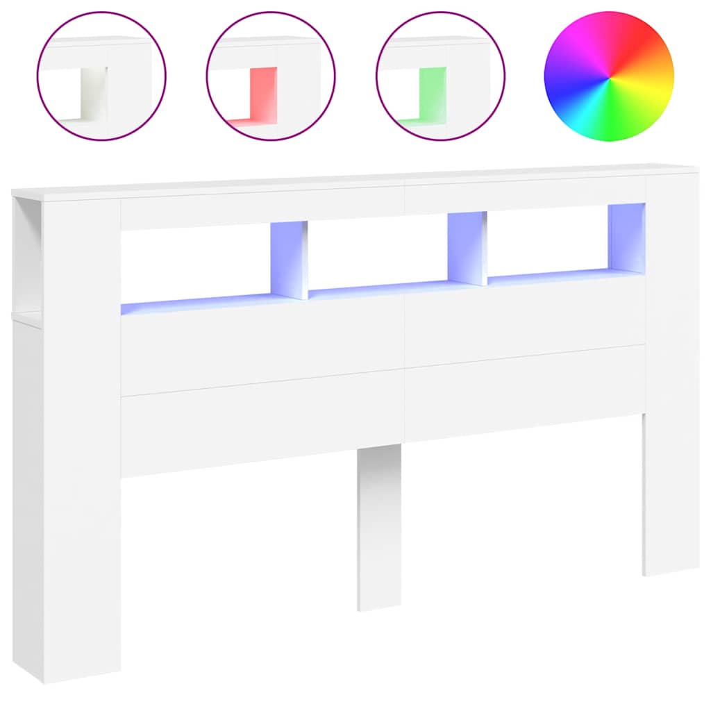 sengegavl med LED-lys 180x18,5x103,5 cm konstrueret træ hvid
