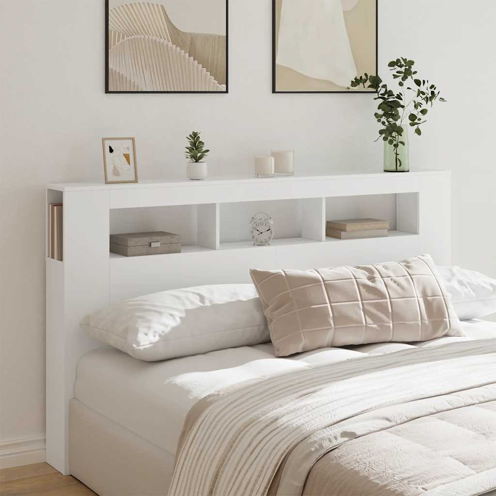 sengegavl med LED-lys 180x18,5x103,5 cm konstrueret træ hvid