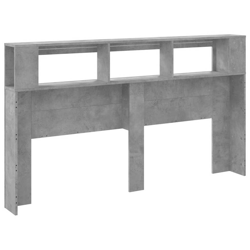 sengegavl m. LED-lys 180x18,5x103,5 cm konstrueret træ betongrå