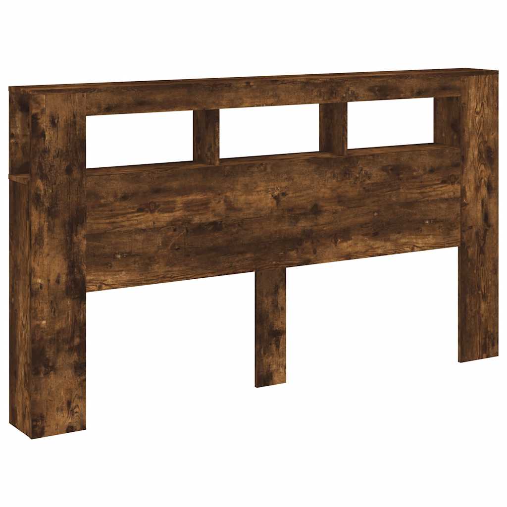 sengegavl m. LED-lys 180x18,5x103,5 cm konstrueret træ røget eg