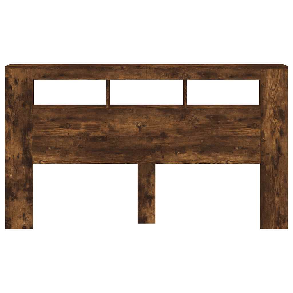 sengegavl m. LED-lys 180x18,5x103,5 cm konstrueret træ røget eg