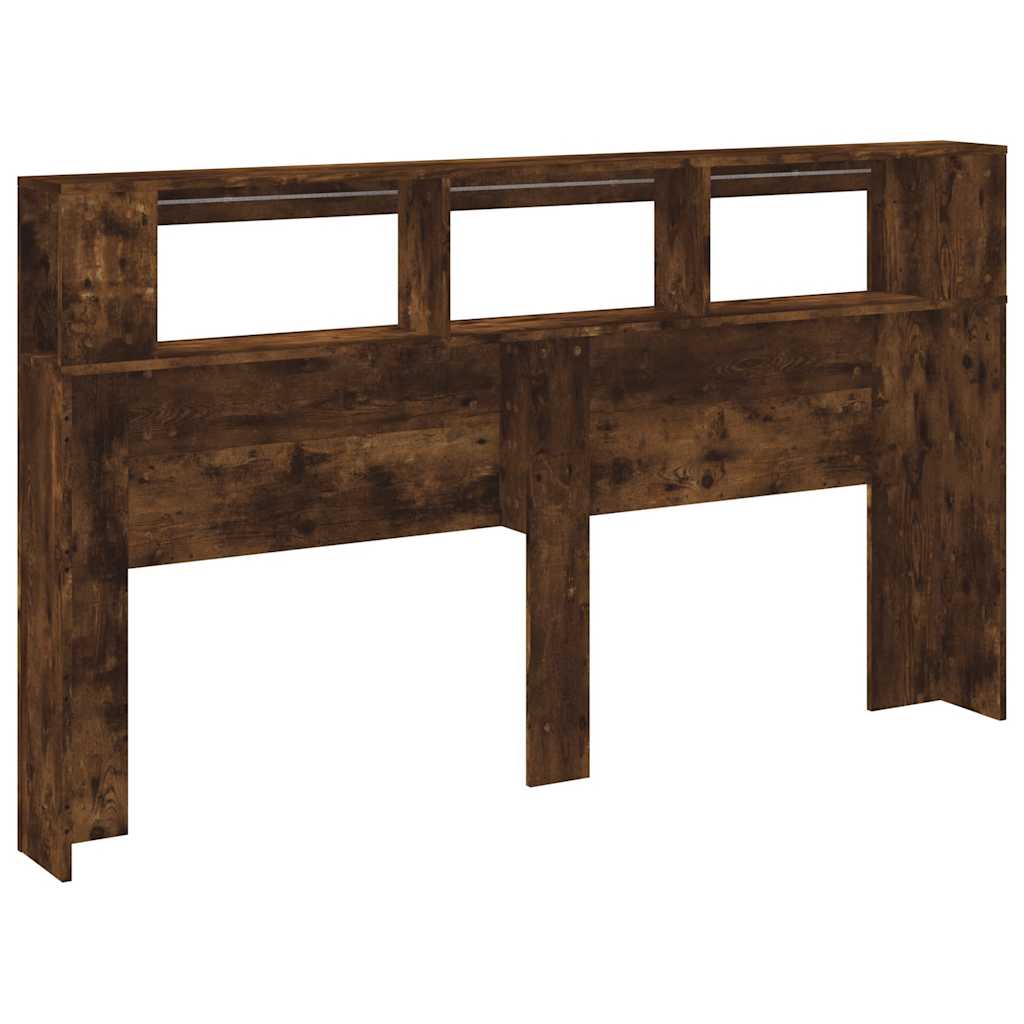 sengegavl m. LED-lys 180x18,5x103,5 cm konstrueret træ røget eg