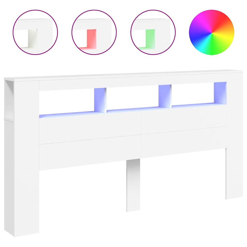 sengegavl med LED-lys 200x18,5x103,5 cm konstrueret træ hvid