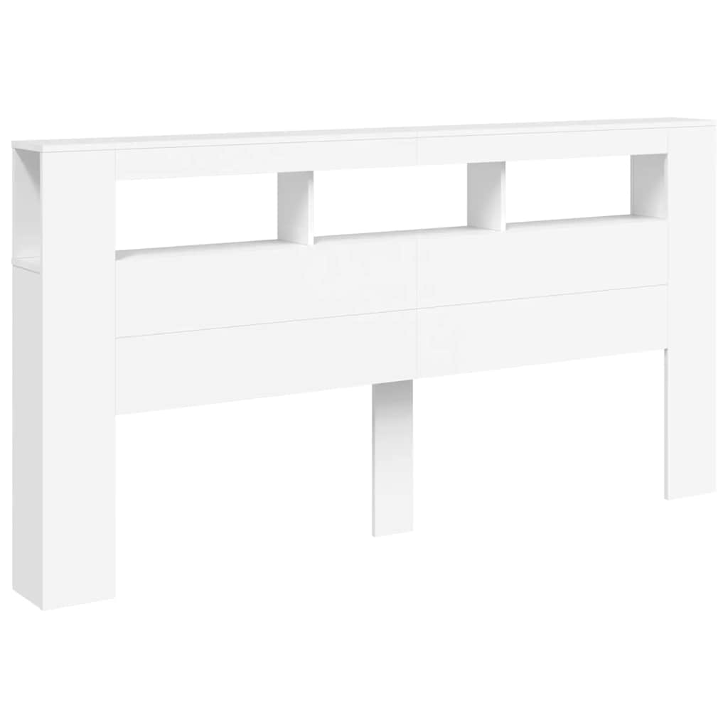 sengegavl med LED-lys 200x18,5x103,5 cm konstrueret træ hvid