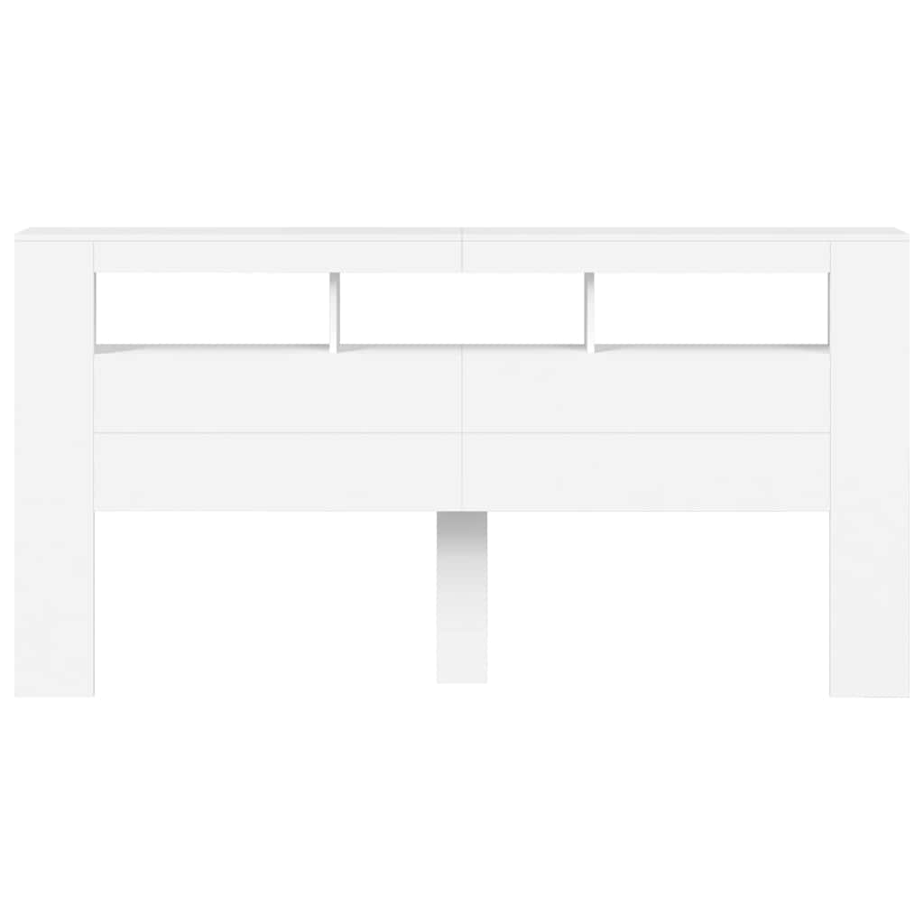 sengegavl med LED-lys 200x18,5x103,5 cm konstrueret træ hvid