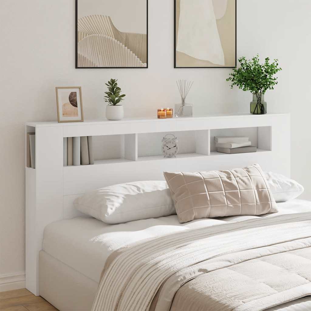 sengegavl med LED-lys 200x18,5x103,5 cm konstrueret træ hvid