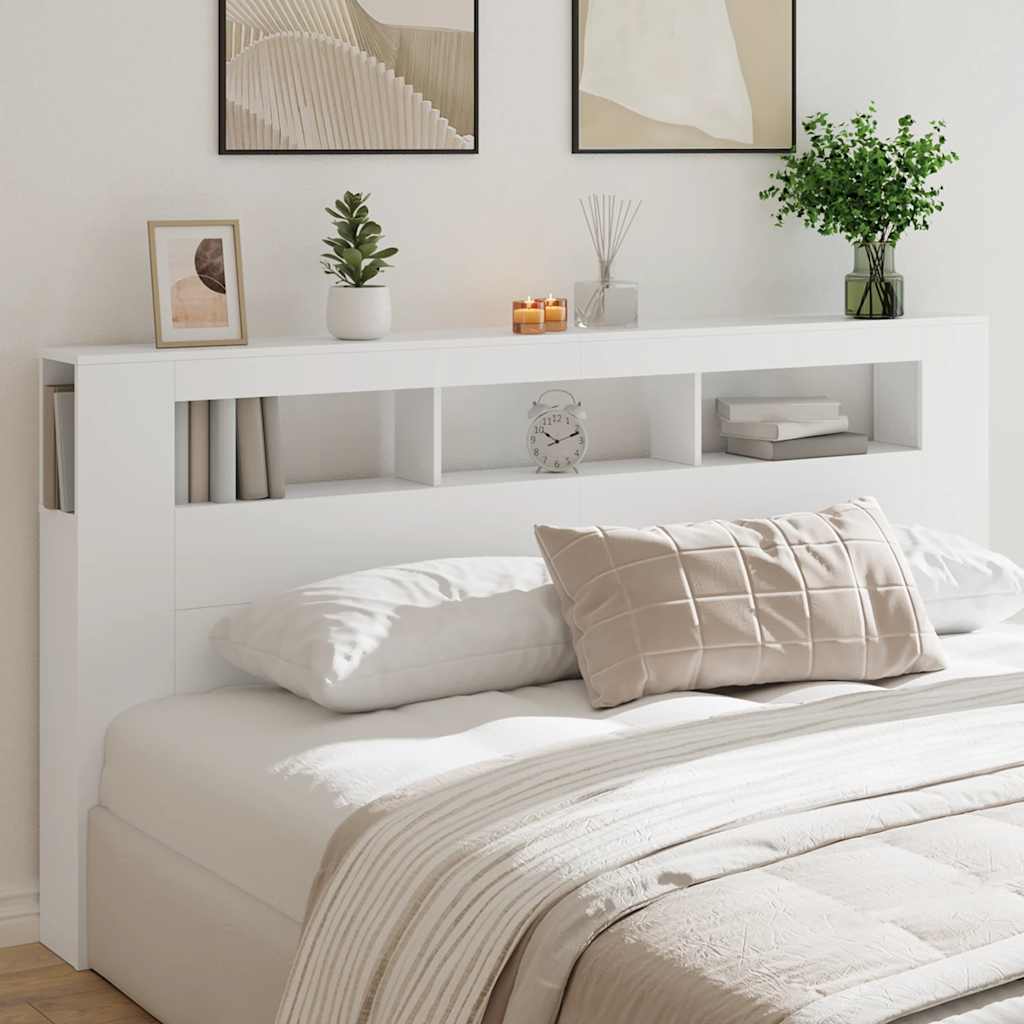 sengegavl med LED-lys 200x18,5x103,5 cm konstrueret træ hvid