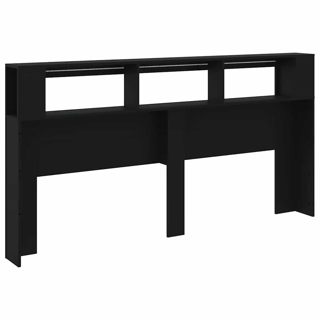 sengegavl med LED-lys 200x18,5x103,5 cm konstrueret træ sort