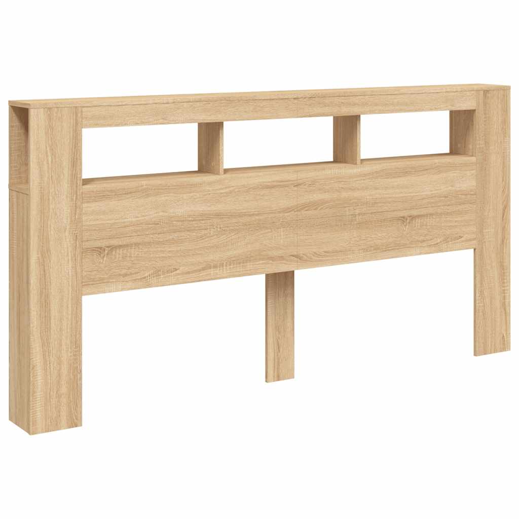 sengegavl 200x18,5x103,5 cm LED-lys konstrueret træ sonoma-eg