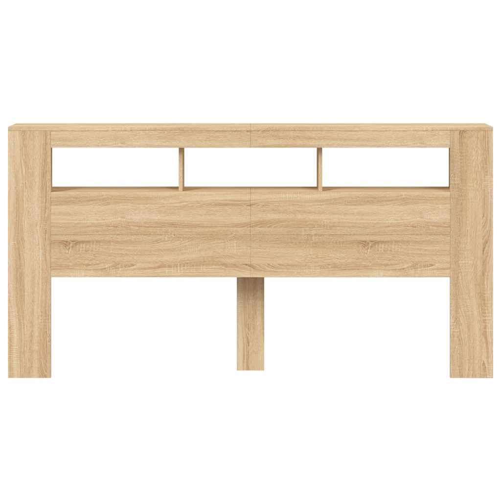 sengegavl 200x18,5x103,5 cm LED-lys konstrueret træ sonoma-eg