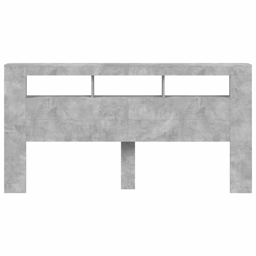 sengegavl m. LED-lys 200x18,5x103,5 cm konstrueret træ betongrå