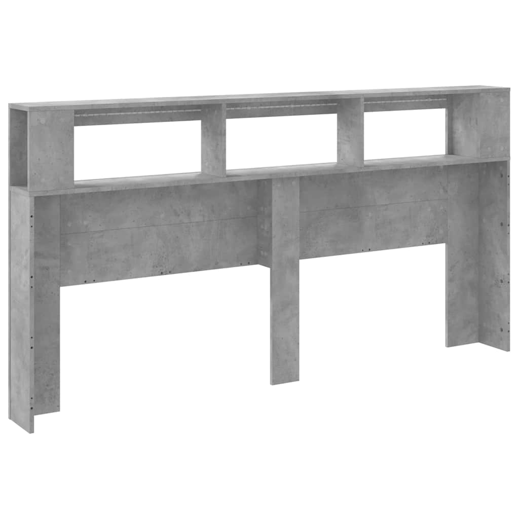 sengegavl m. LED-lys 200x18,5x103,5 cm konstrueret træ betongrå