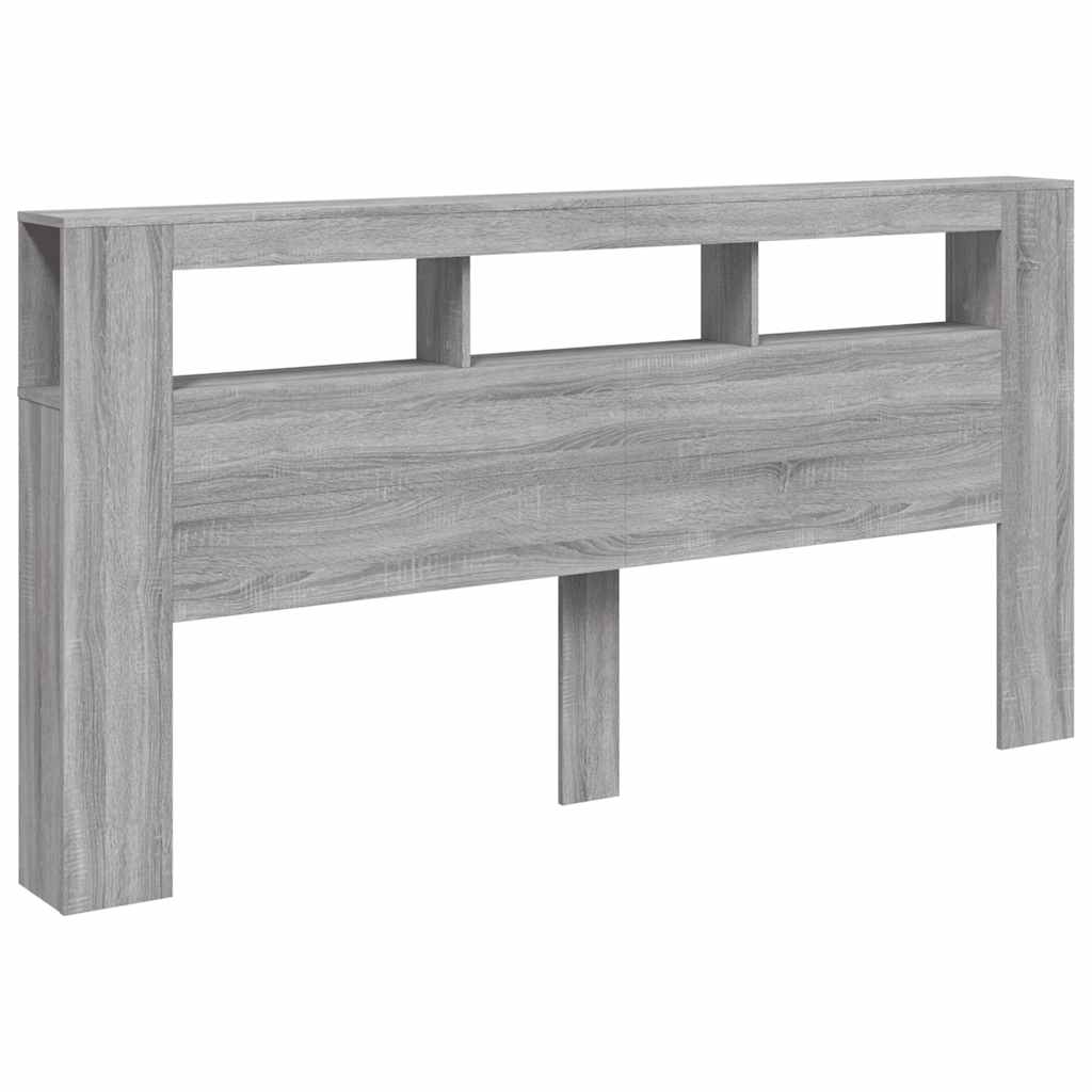 sengegavl 200x18,5x103,5 cm LED-lys konstrueret træ grå sonoma