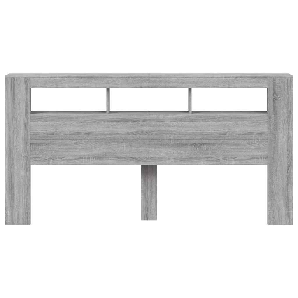 sengegavl 200x18,5x103,5 cm LED-lys konstrueret træ grå sonoma