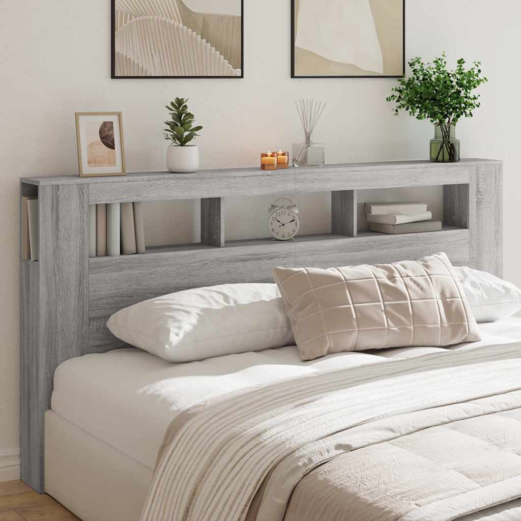 sengegavl 200x18,5x103,5 cm LED-lys konstrueret træ grå sonoma
