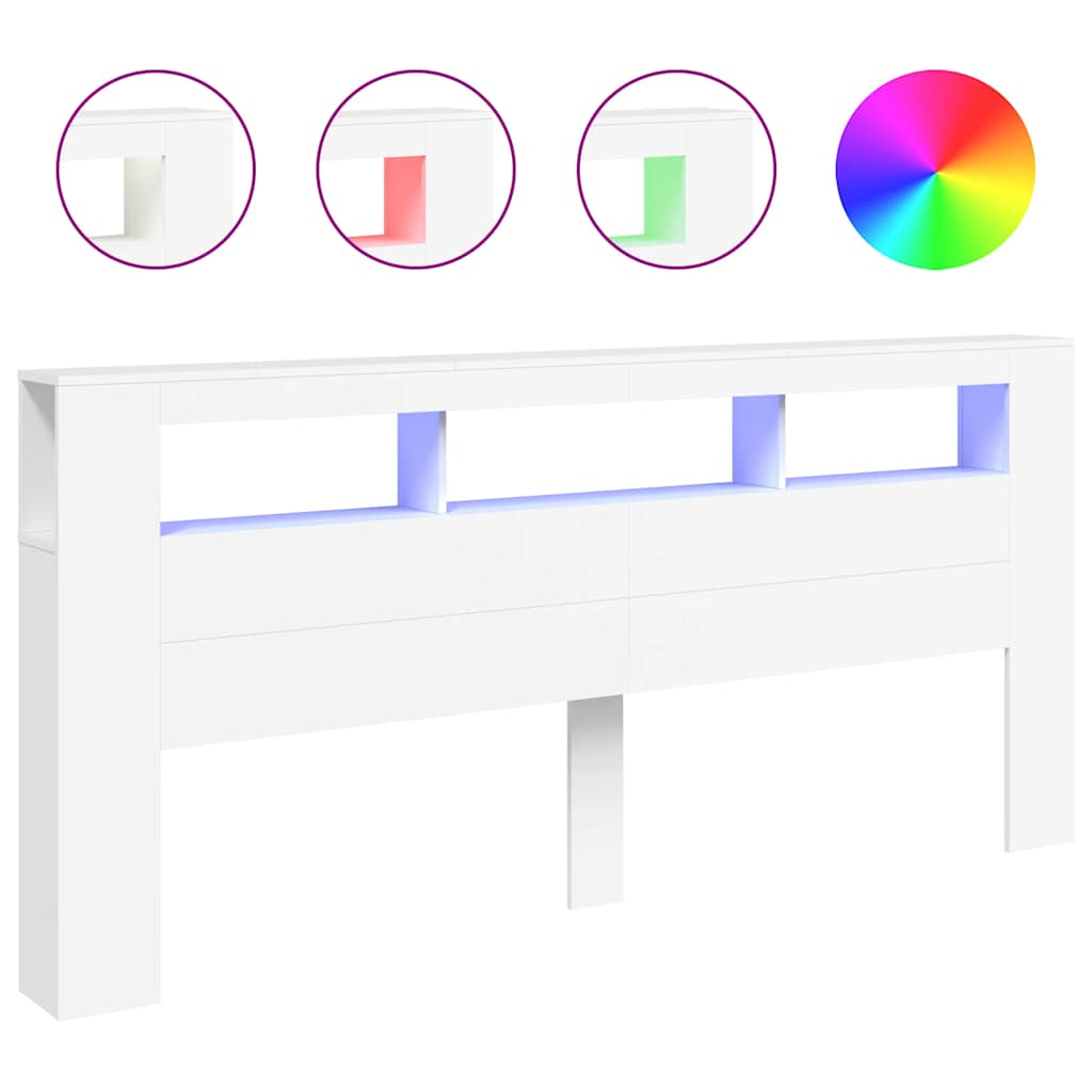 sengegavl med LED-lys 220x18,5x103,5 cm konstrueret træ hvid